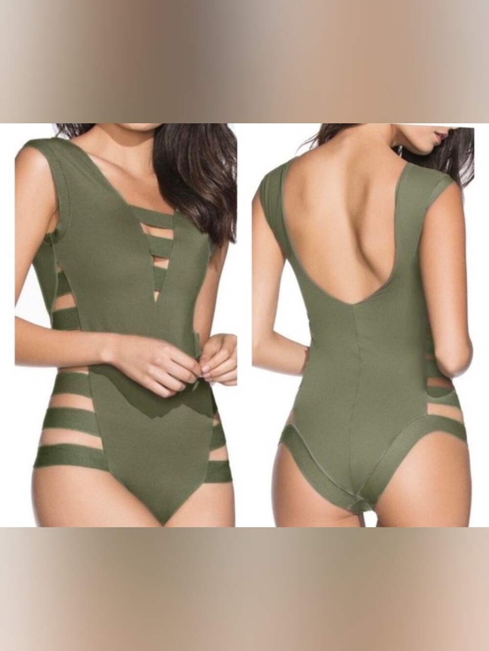 Agua Bendita Olive Cutout One-Piece Swimsuit Size M